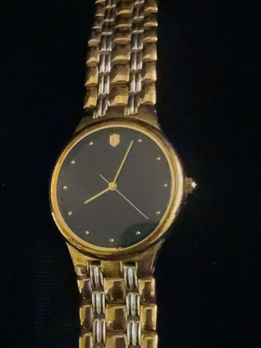 Vintage Swiss Charter Gold-tone, black Dial, Quartz Watch.